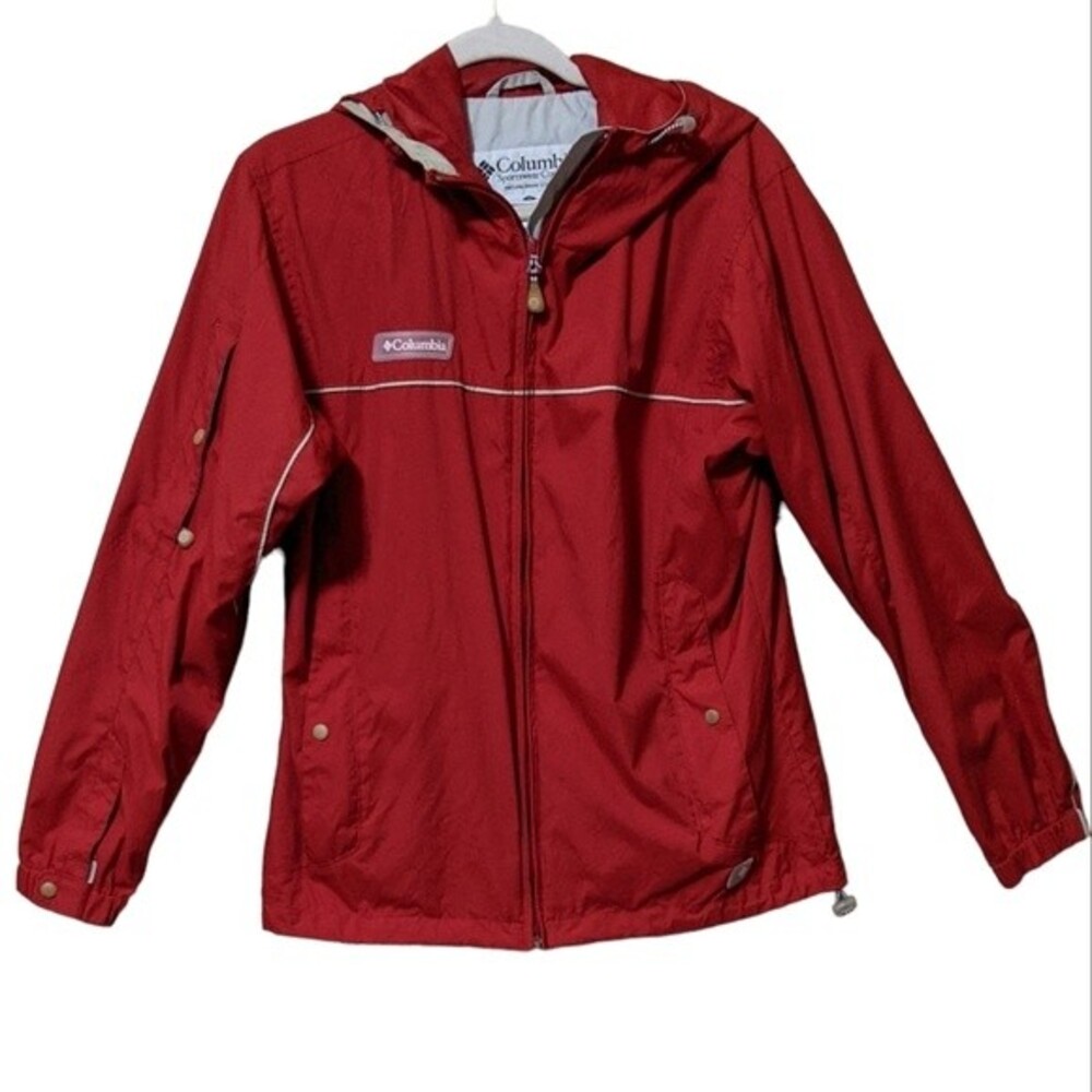 Columbia light weight nylon full zip wind breaker hooded pockets women's Med